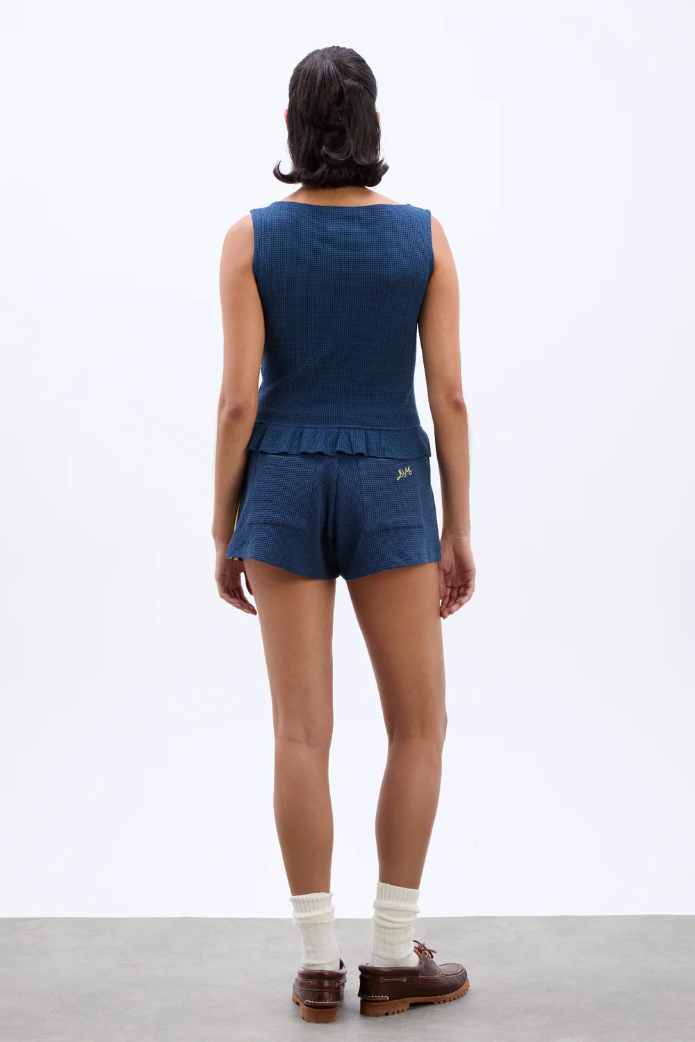 Load image into Gallery viewer, Pippa Waffle Short Navy/Yellow

