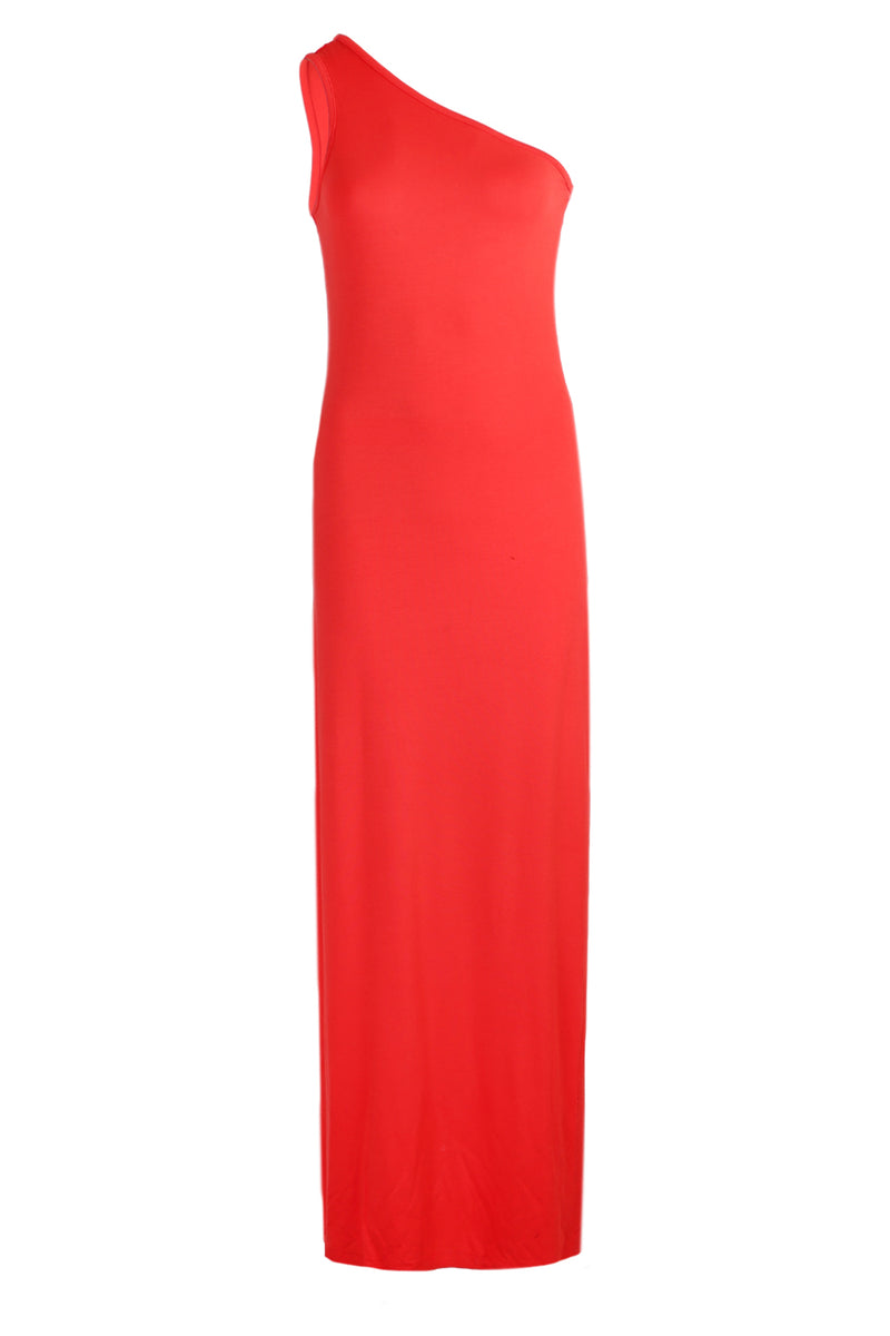 Jersey Rib One Shoulder Dress Flame