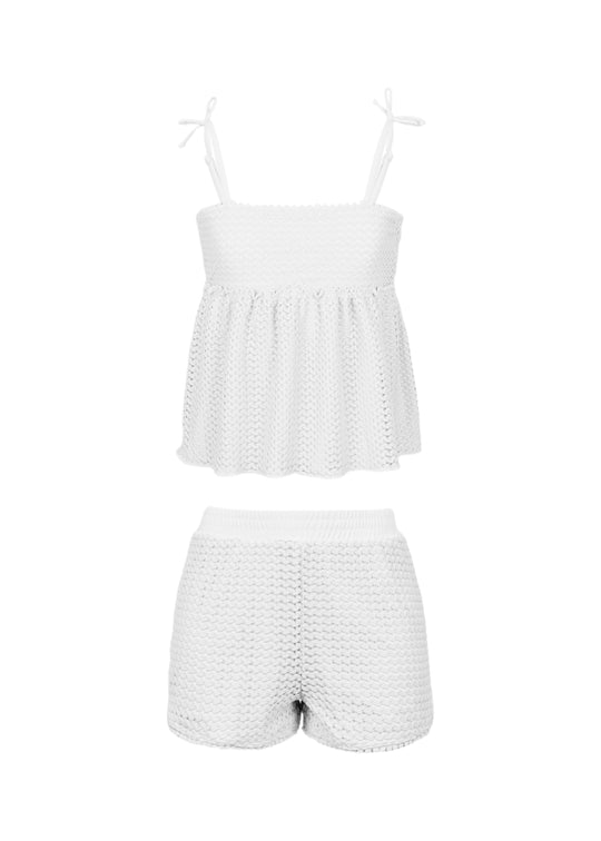 White Girls Crochet Peplum Tank & Short Cover Up Set