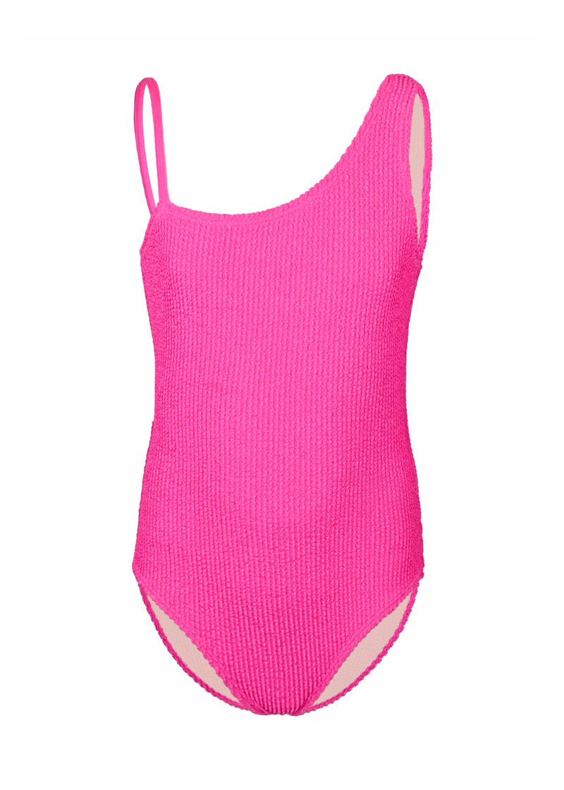 Berry Girls Crinkle Textured One Shoulder One Piece Swimsuit