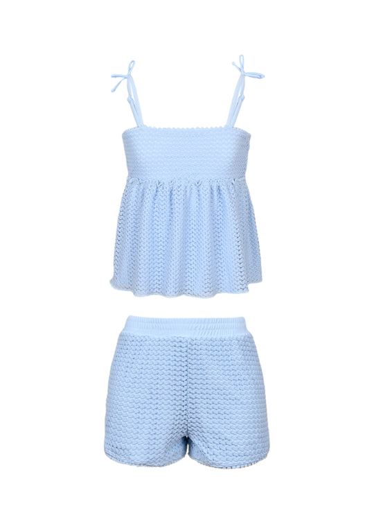 Blue Girls Crochet Peplum Tank & Short Cover Up Set