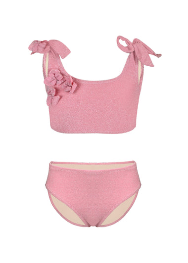 Coral Girls Shimmer Flower Two Piece Swimsuit