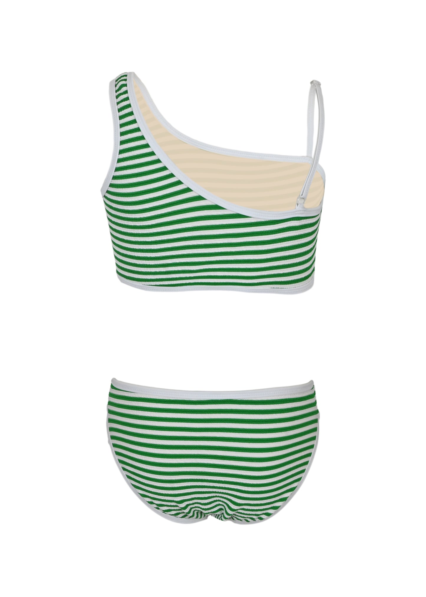 Load image into Gallery viewer, Green Stripe Girls Ribbed One Shoulder Two Piece Swimsuit

