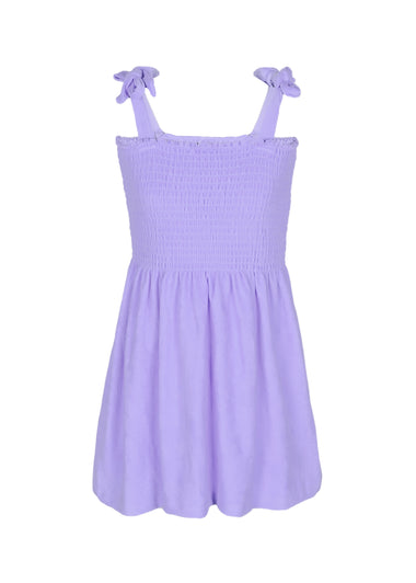 Purple Terry Girls Smocked Tank Dress
