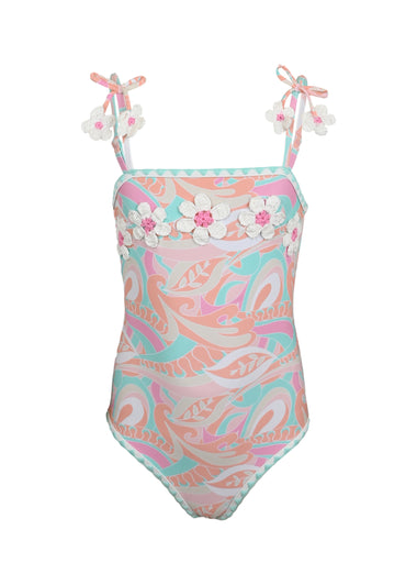 Tutti Fruity Girls Crochet Daisy PomPom One Piece Swimsuit