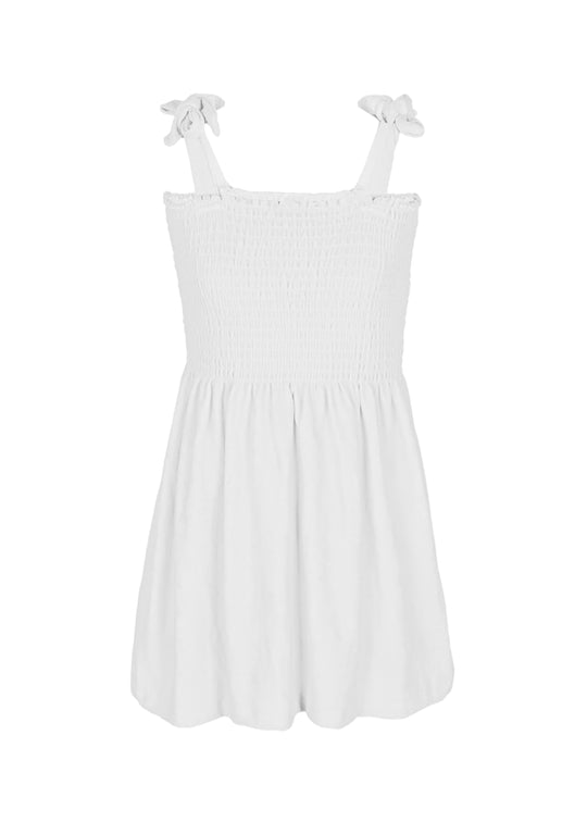 White Terry Girls Smocked Tank Dress