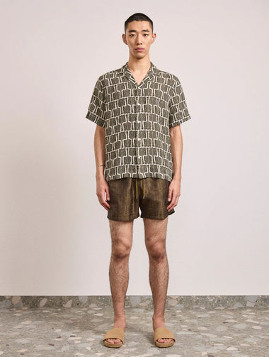 Roberto Palmeira Printed Linen Shirt Dark Olive