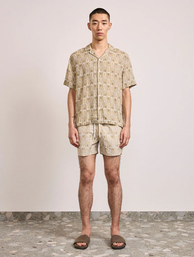 Roberto Palmeira Printed Linen Shirt Dried Moss