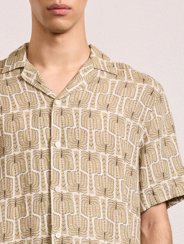 Roberto Palmeira Printed Linen Shirt Dried Moss