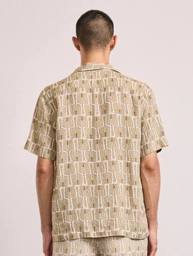 Roberto Palmeira Printed Linen Shirt Dried Moss