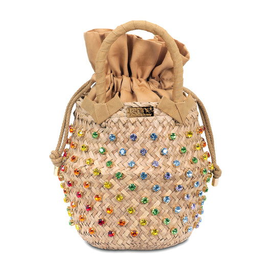 Small Straw Bag with Rainbow Crystals