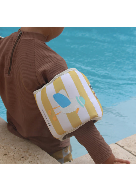Load image into Gallery viewer, Kids Neoprene Arm Bands Sid the Seagull Mustard Stripe - Arm Band
