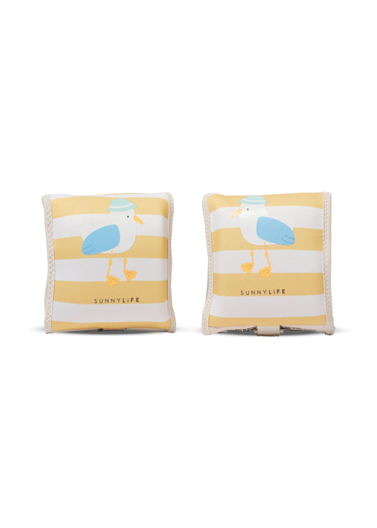 Load image into Gallery viewer, Kids Neoprene Arm Bands Sid the Seagull Mustard Stripe - Arm Band
