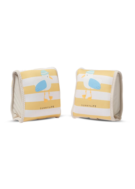Load image into Gallery viewer, Kids Neoprene Arm Bands Sid the Seagull Mustard Stripe - Arm Band
