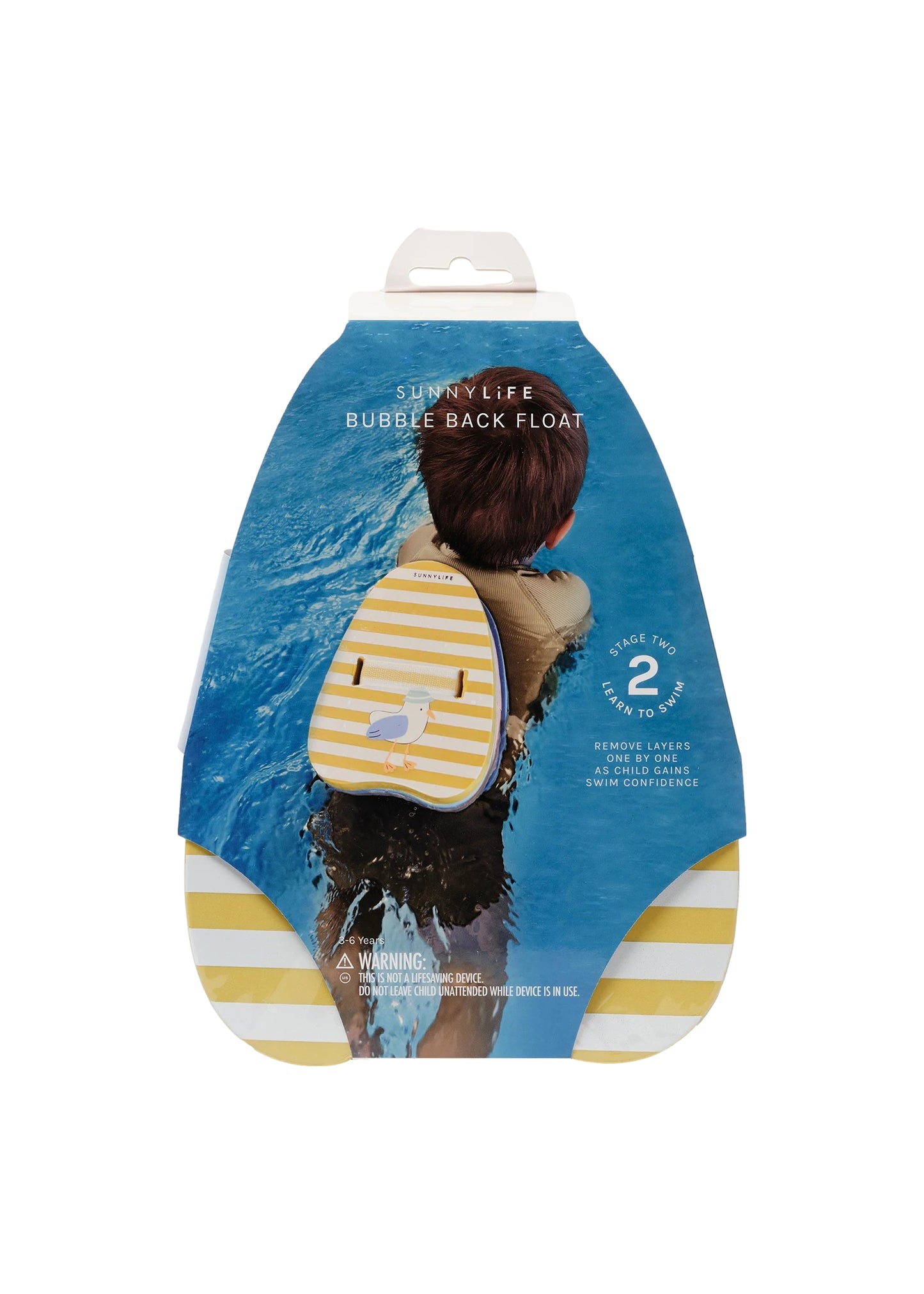 Load image into Gallery viewer, Bubble Back Float Sid the Seagull Mustard Stripe - Pool Inflatable
