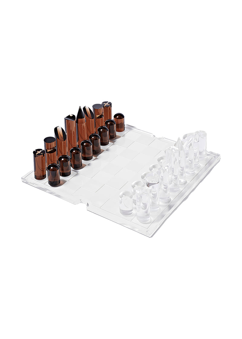 Lucite Chess & Checkers Whiskey Noir