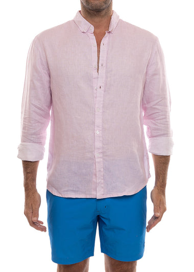 Men’s Linen Shirt Pink - Long Sleeve Shirt