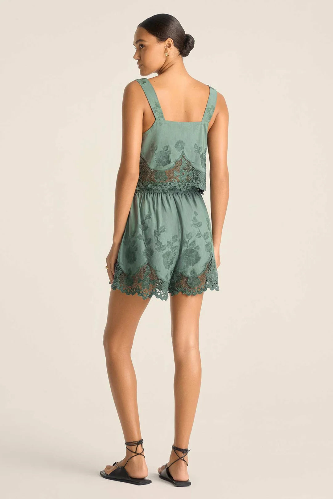 Load image into Gallery viewer, Floral Broderie Short Sea Green
