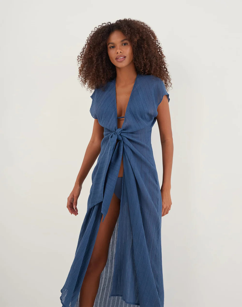Load image into Gallery viewer, Solid Sasha Long Cover Up Bayside - Cover Up
