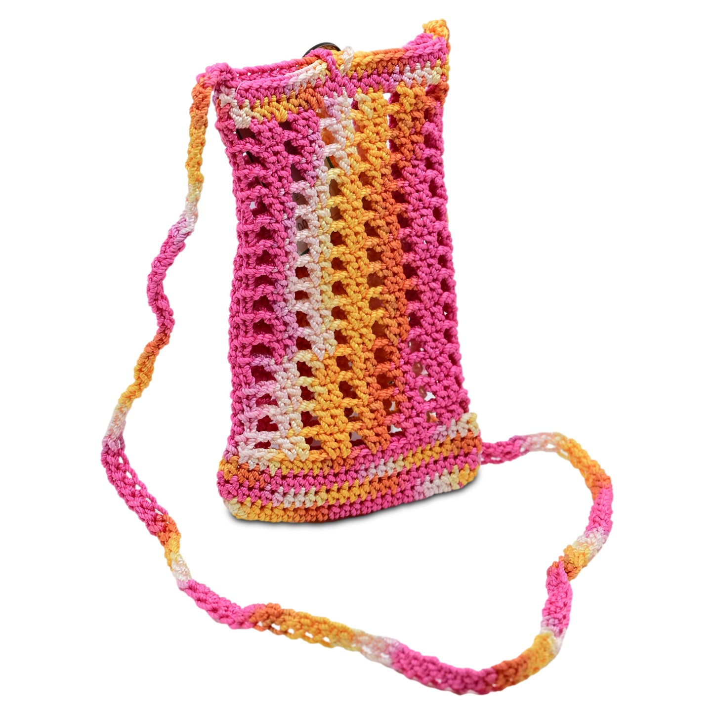 Load image into Gallery viewer, Crochet Mobile Holder Pouch Pink Multi - Mobile Phone Charms &amp;amp; Straps
