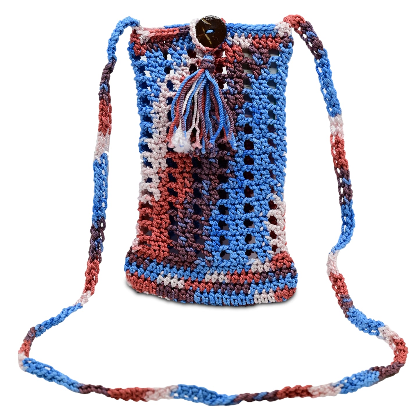 Load image into Gallery viewer, Crochet Mobile Holder Pouch Blue Multi - Mobile Phone Charms &amp;amp; Straps
