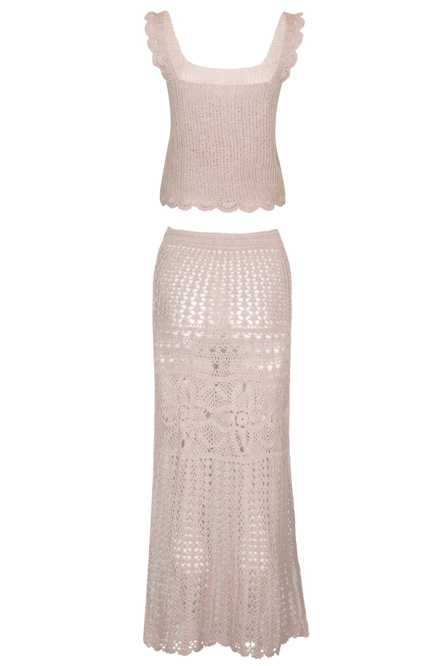 Load image into Gallery viewer, Cannelle Crochet Crop Top &amp;amp; Maxi Skirt Light Brown - ONE SIZE - Set
