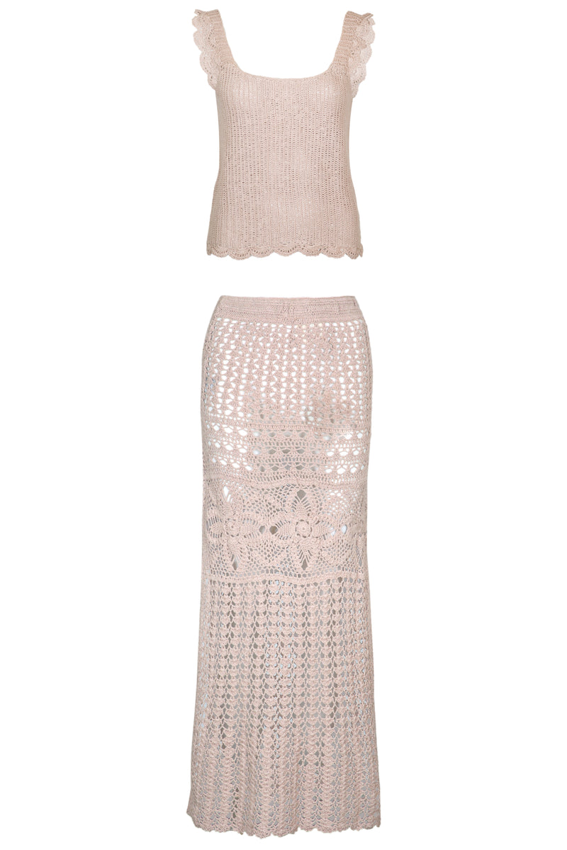 Cannelle Crochet Crop Top & Maxi Skirt Light Brown