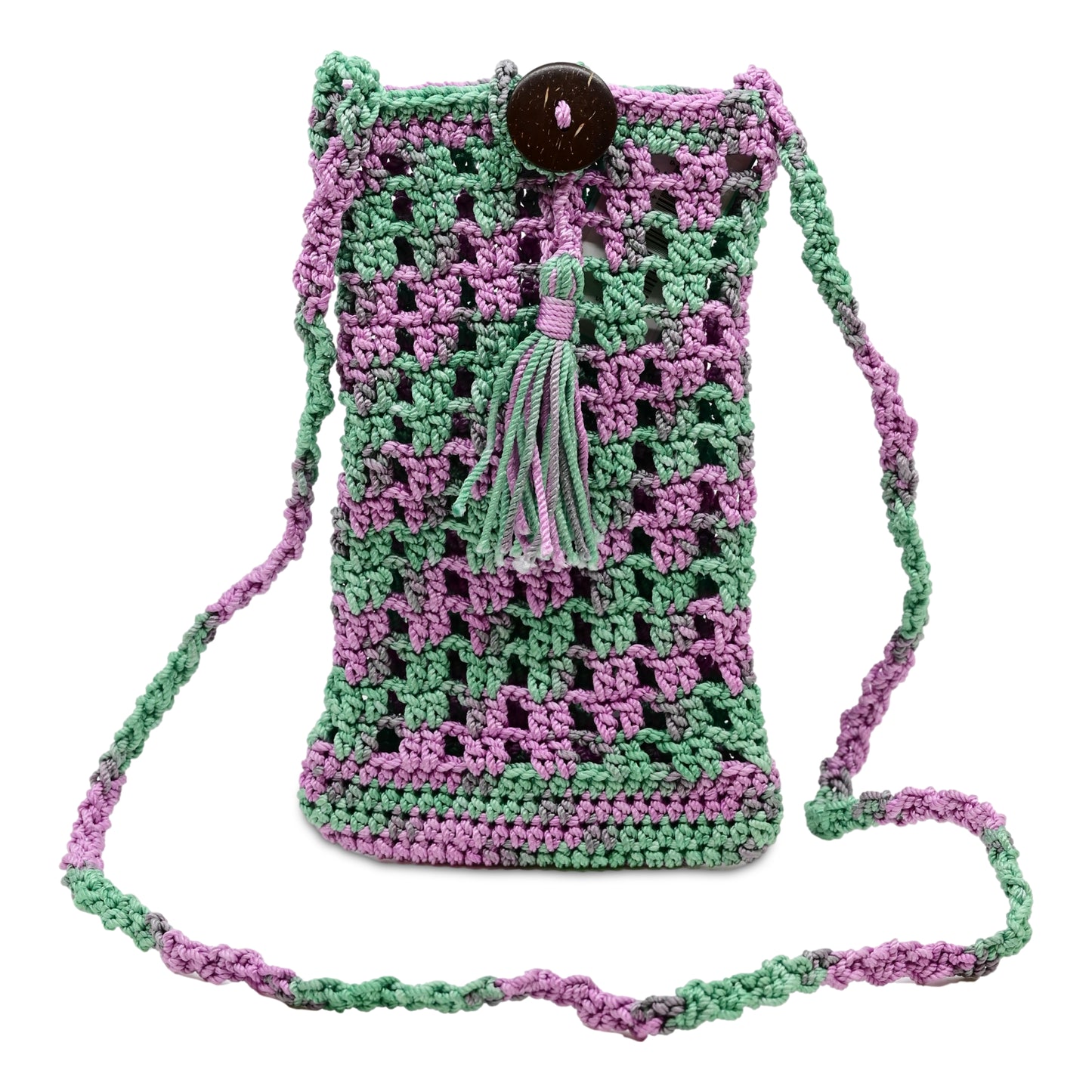 Load image into Gallery viewer, Crochet Mobile Holder Pouch Lilac Multi - Mobile Phone Charms &amp;amp; Straps
