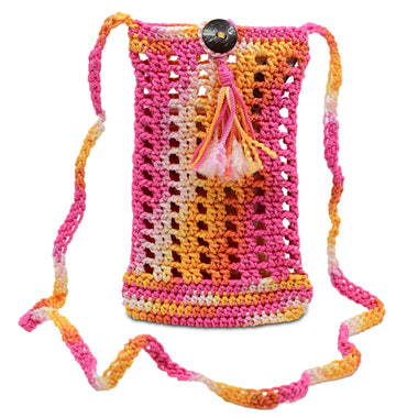 Crochet Mobile Holder Pouch Pink Multi - Mobile Phone Charms & Straps