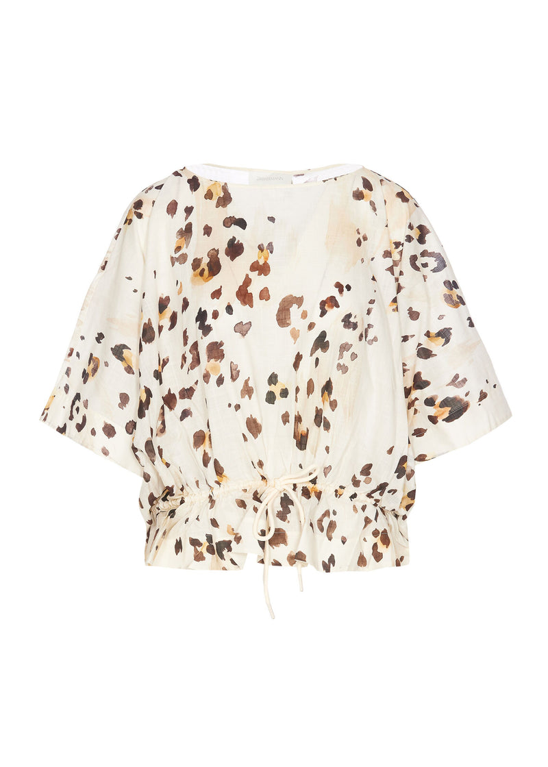 Acacia Draw Waist Top Watercolour Leopard