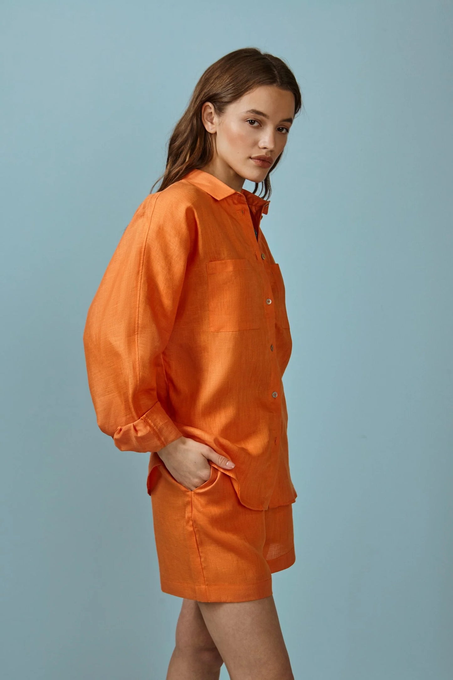 Load image into Gallery viewer, Neon Orange Linen Shirt
