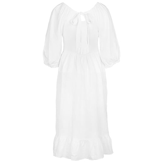 Load image into Gallery viewer, White Linen Dress With Frill - Dress

