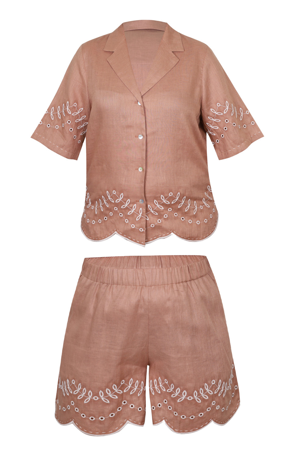Load image into Gallery viewer, Mocha Linen Set with Leaves Embroidery
