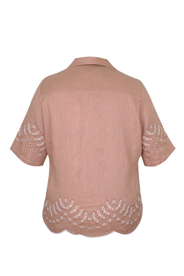 Mocha Linen Set with Leaves Embroidery