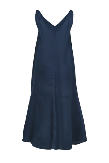Navy Blue V-Collar Linen Dress