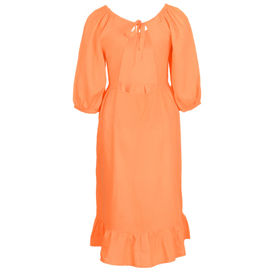 Load image into Gallery viewer, Neon Orange Linen Dress With Frill - Dress
