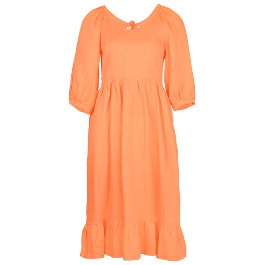 Load image into Gallery viewer, Neon Orange Linen Dress With Frill - Dress
