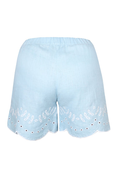 Pale Blue Linen Set with Leaves Embroidery