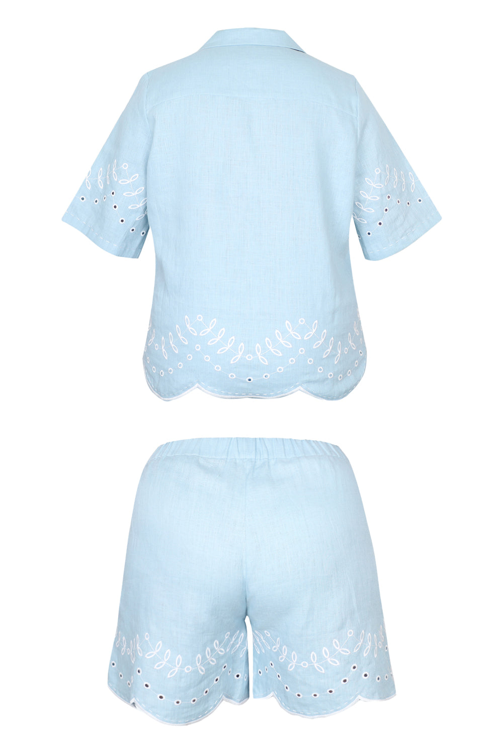 Load image into Gallery viewer, Pale Blue Linen Set with Leaves Embroidery
