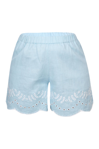 Pale Blue Linen Set with Leaves Embroidery