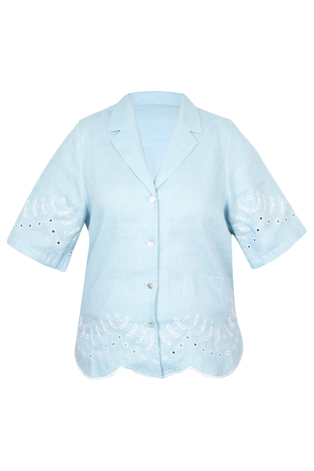 Load image into Gallery viewer, Pale Blue Linen Set with Leaves Embroidery
