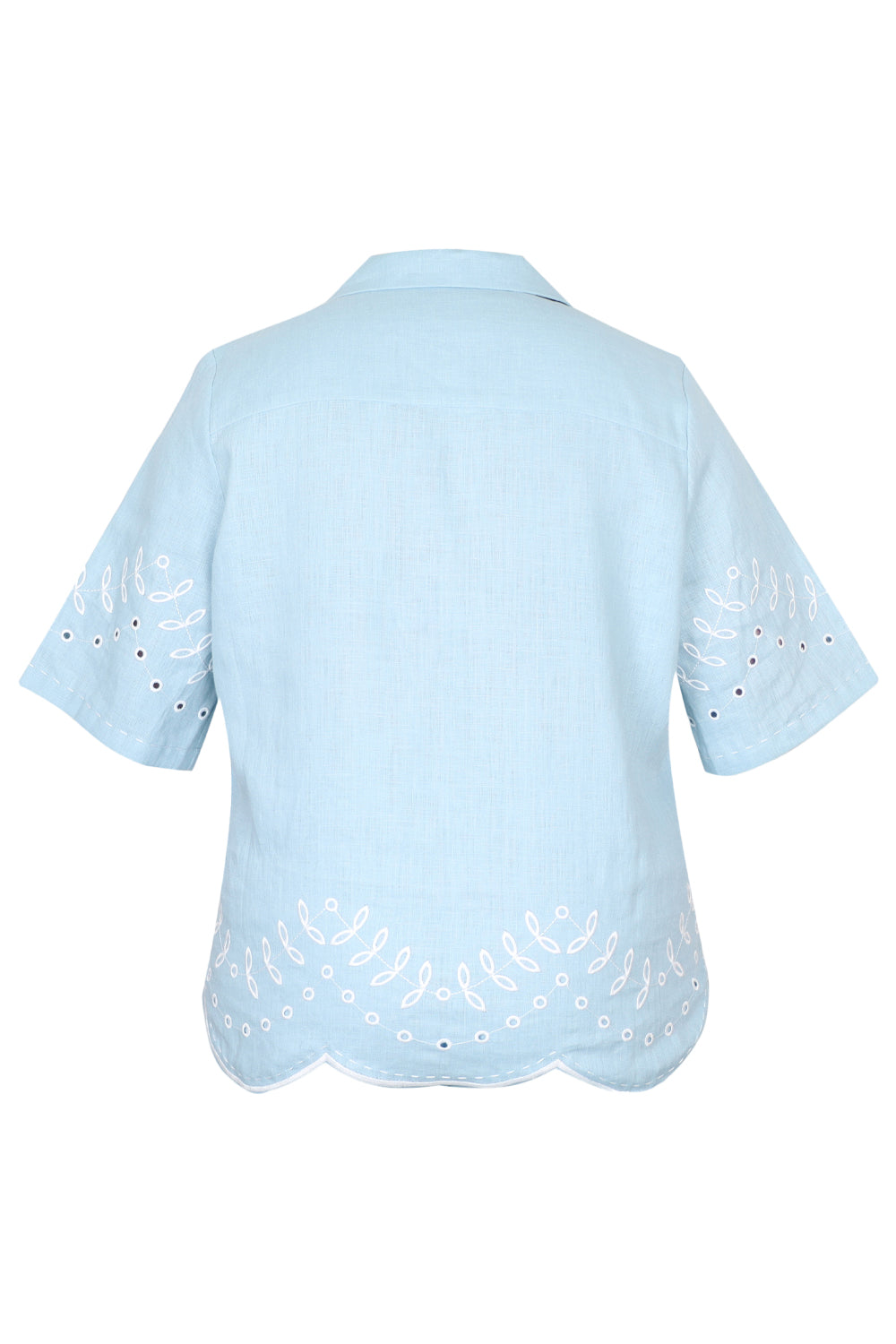 Load image into Gallery viewer, Pale Blue Linen Set with Leaves Embroidery
