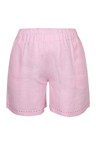 Pink Linen Set with Flower Embroidery