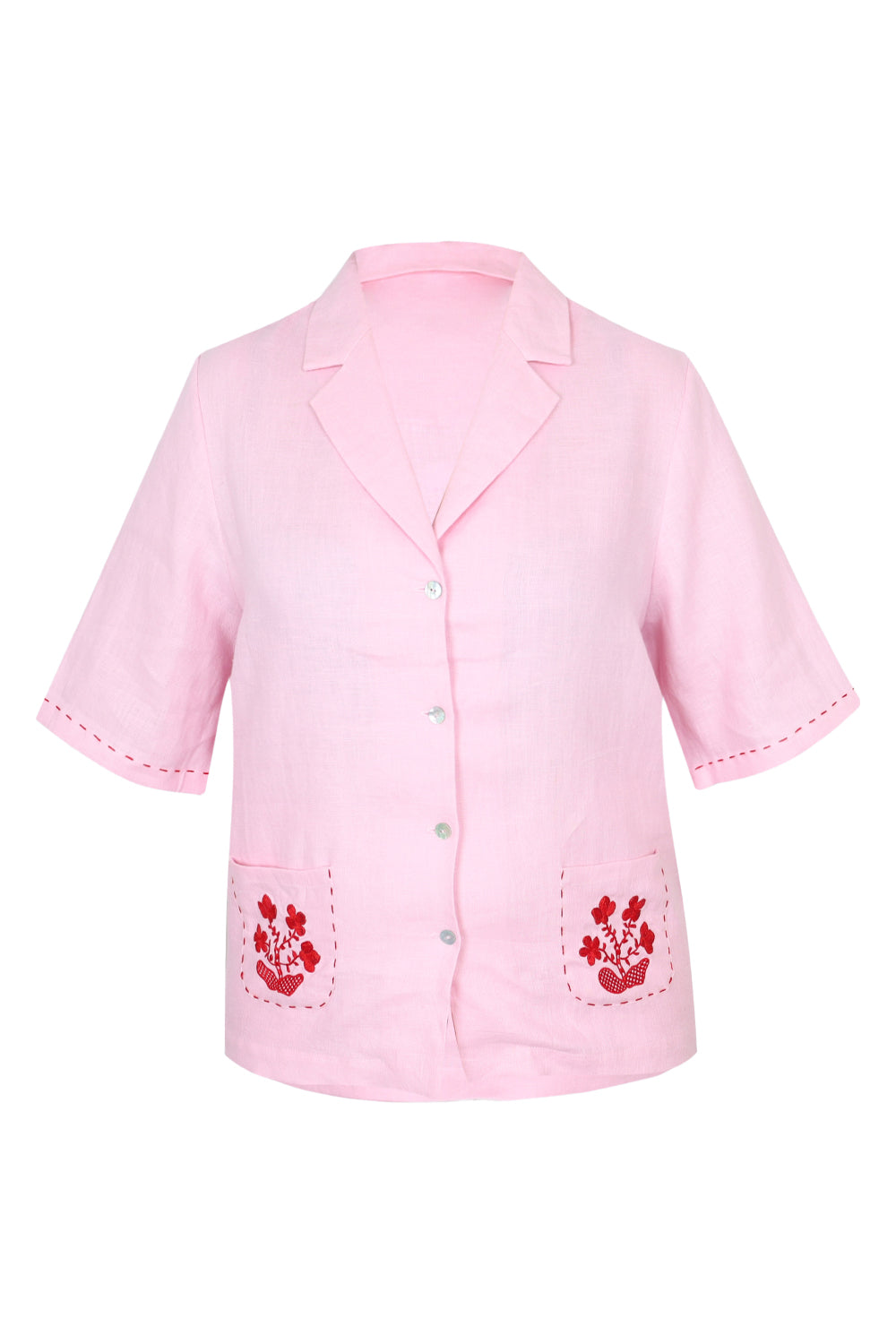 Load image into Gallery viewer, Pink Linen Set with Flower Embroidery
