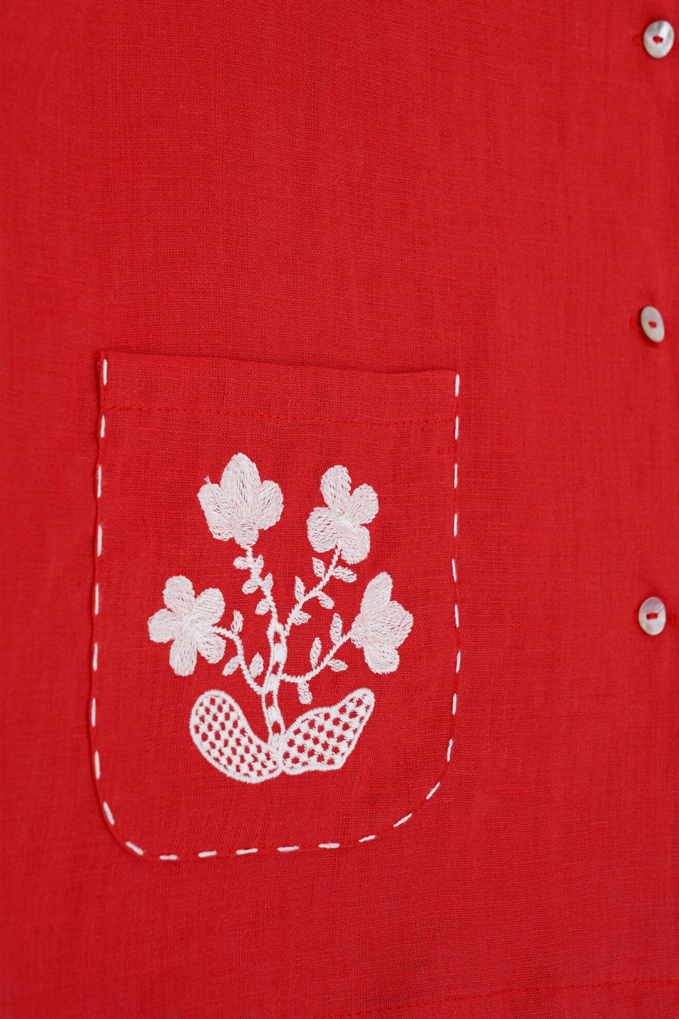 Load image into Gallery viewer, Red Linen Set with Flower Embroidery

