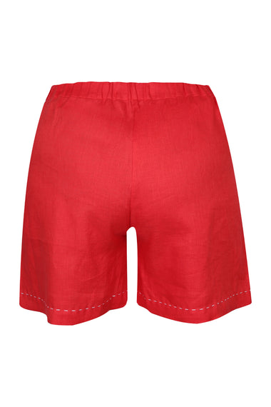 Red Linen Set with Flower Embroidery