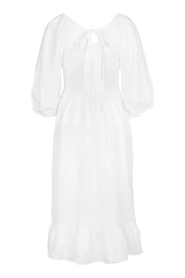 White Linen Dress With Frill