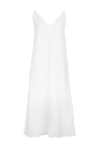 White V-Collar Linen Dress