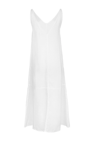 White V-Collar Linen Dress