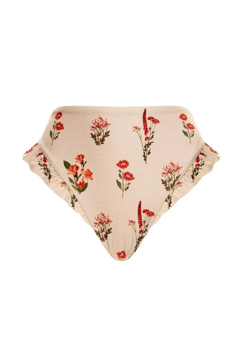 High Waisted Bikini Bottoms with Floral Embroidery